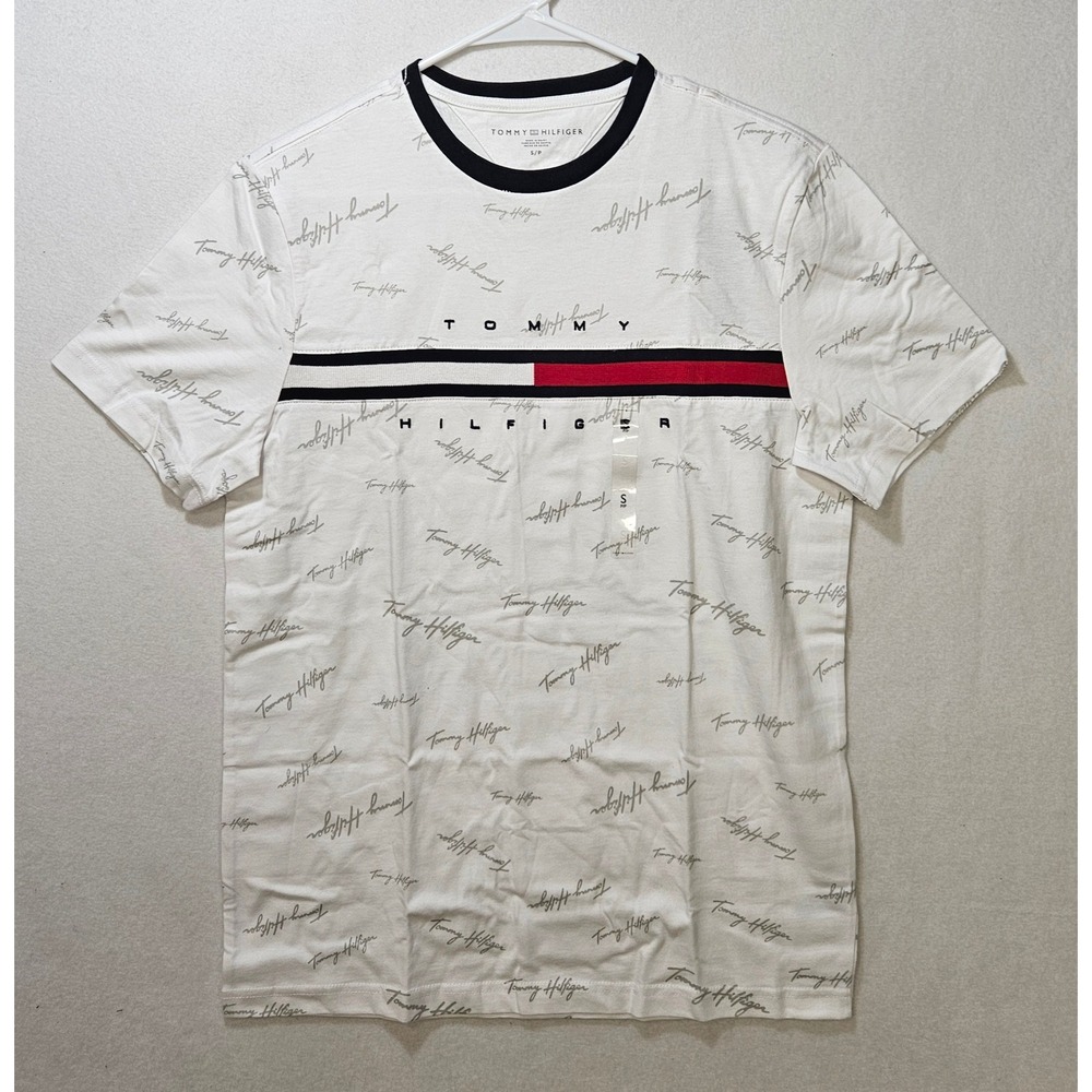 Tommy Hilfiger Men's All-Over Tommy Signature Cotton T-Shirt, White, Small, NWT